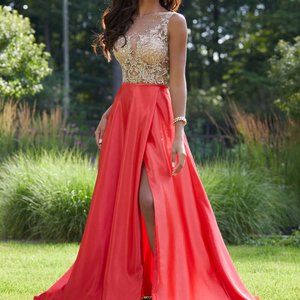 STYLE #43099 Beaded Embroidery on Net with Hammered Satin Skirt